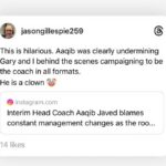 Jason Gillespie labels Pakistan cricket coach Aaqib Javed ‘a clown’